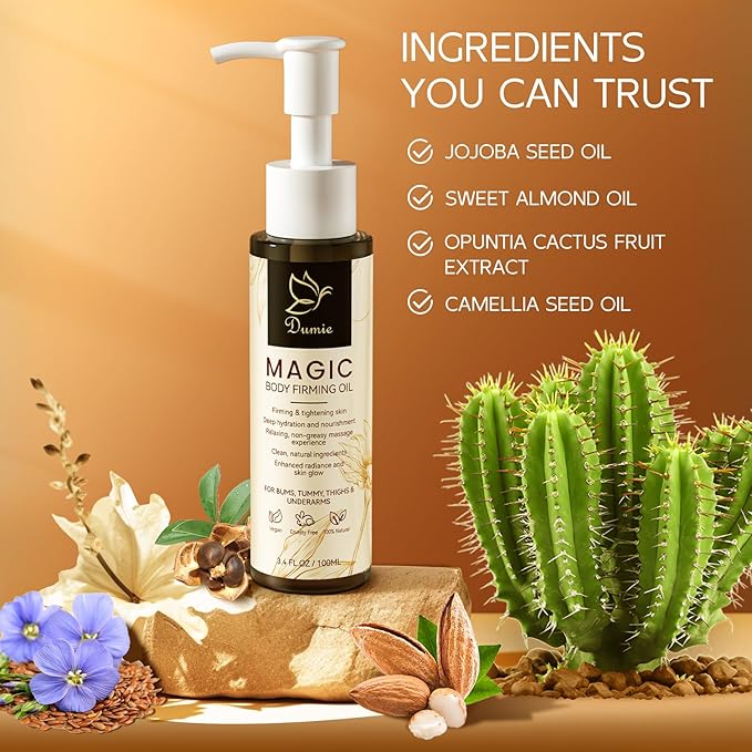 Magic Body Firming Oil, 3.38 FL OZ, Korean Skin Care Post-Shower Body Oil for Women – With 767,000ppm Jojoba Oil,to Tighten, Hydrate & Nourish Dry Skin, Lightweight & Non-Greasy for Full Body Use