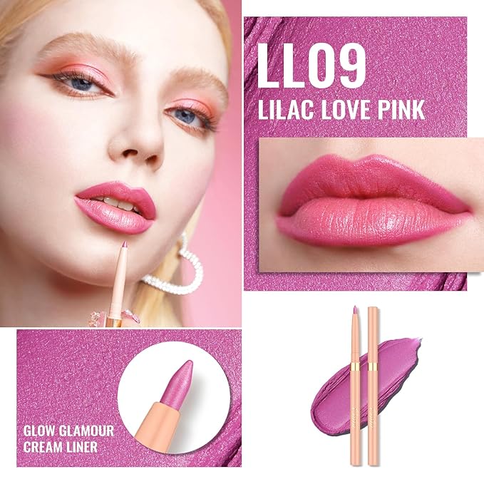 Oulac Waterproof Lipliner Pencil Set - Smooth and Creamy, Retractable Lip Makeup for Precision Application, Vegan & Cruelty-Free, 08+11+LL09