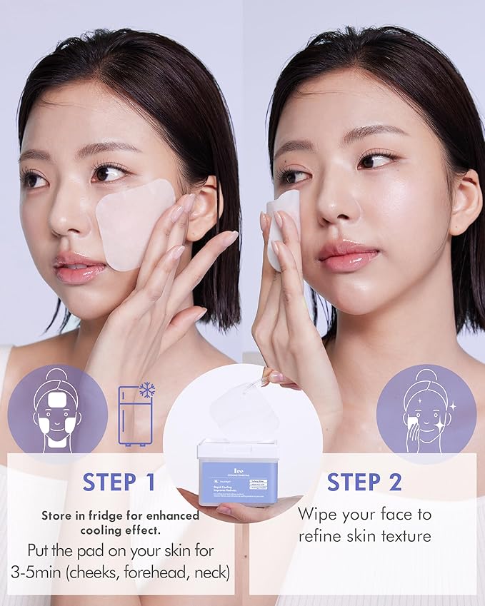 DERMAL Ice Cooling Toner Pad - Korean Soothing & Hydrating Toner Pads with Aloe Vera - After Suncare, Sunburn Relief, Redness Relief - Vegan Square, High Capacity, 120 Pads