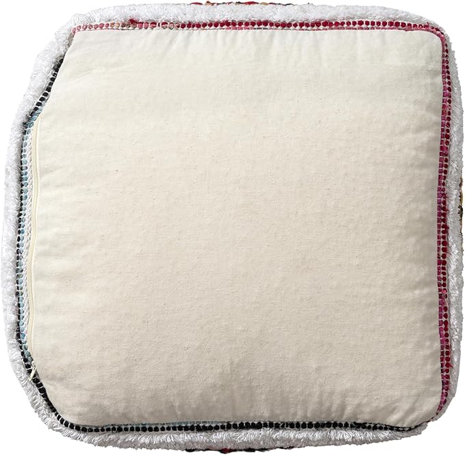 L. R. Resources, Inc. LR Home Multi/White Bohemian Chevron Hand-Made Cotton Blend Ottoman Pouf for Home Decor | Foot Rest for Bedroom & Living Room Decor | 18 x 18 x 18 Stuffed Ottoman for Seating