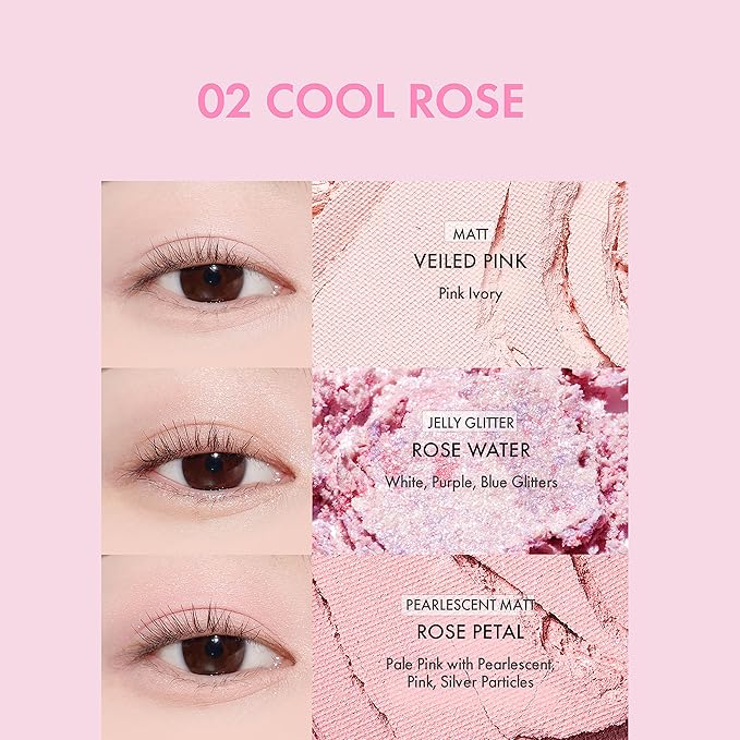 Amuse SEOUL Eye Color Palette 02 COOL ROSE | rose tones | Soft shading, makeup variety of textures, sensuous, vibrant layering, cruelty-free, eco-friendly, vegan