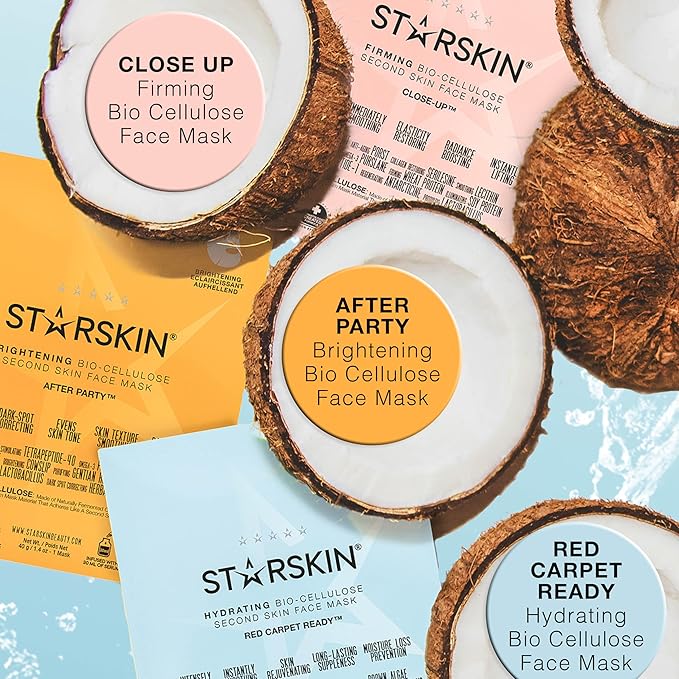 STARSKIN Red Carpet Ready Bio-Cellulose Face Mask – 1 Pack, Hydrating Face Mask for all Skin Types, Instant Hydration & Glass-Skin Glow, Revitalizing and Moisturizing, Korean Skincare