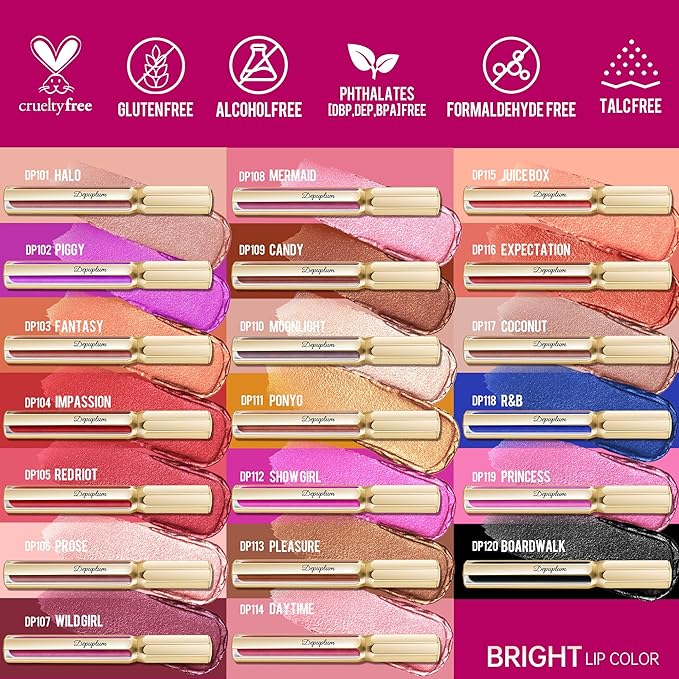 Chocolate Lipsticks for Women Metallic Lipstick Long Lasting Non Stick Cup Lip Gloss, Shimmer Lightweight Hydrating Full Coverage Lip Color, DP109 Candy