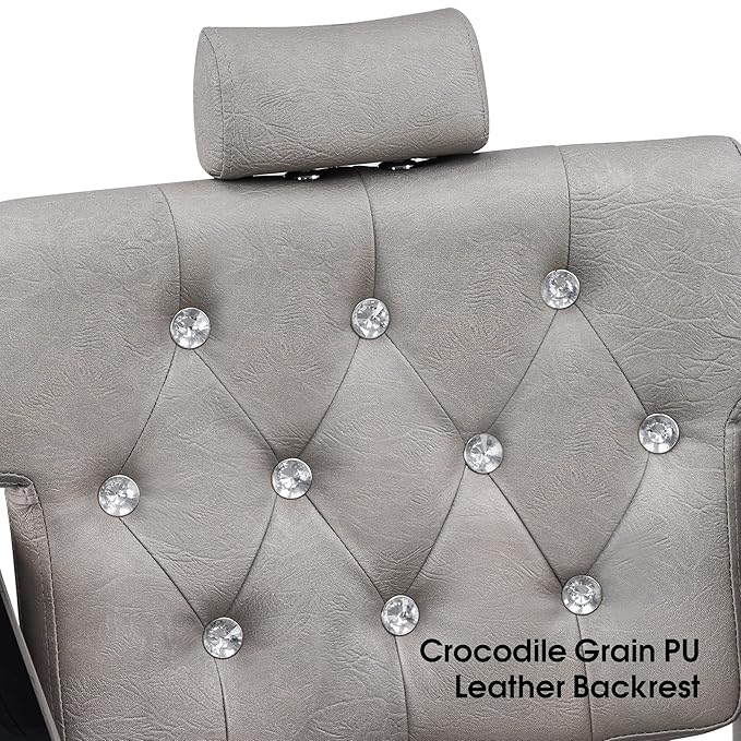 BarberPub Barber Chair Reclining Salon Chair for Hair Stylist, Antique Hair Spa Salon Styling Beauty Equipment 8132 (Silver Grey)