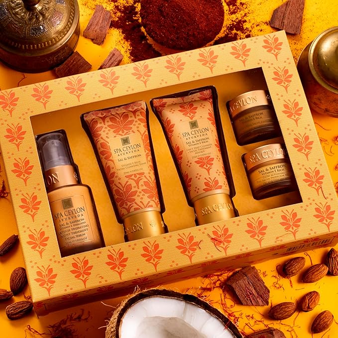 SPA CEYLON SAL & SAFFRON - VITAMIN E ENRICHED - SKIN CARE SET | Sal and Saffron | Vitamin E Enriched | Skin Care Set for a Complete Beauty Ritual | Body Care set