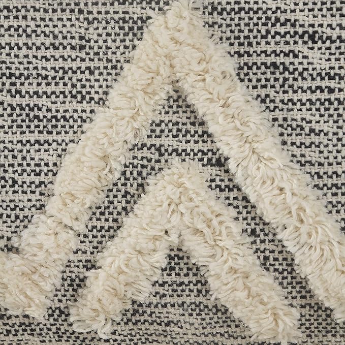 LR Home Gray/Ivory Geometric Hand-Woven Polyester Ottoman Pouf for Home Decor | Modern Transitional Foot Rest for Bedroom & Living Room Decor | 16 x 16 x 16 Stuffed Ottoman for Seating