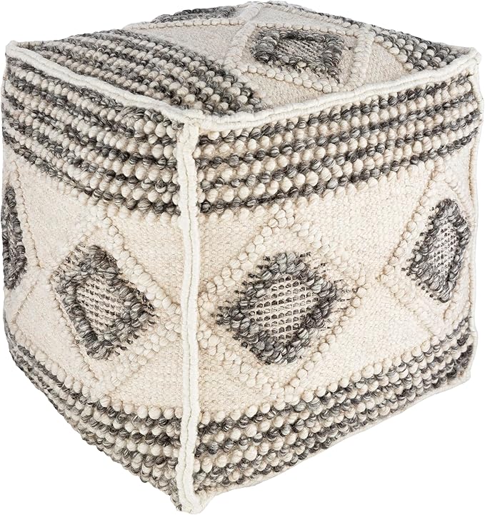 Mark&Day Pouf Ottoman, Langschlag Bohemian/Global Charcoal Cube Pouf Foot Rest for Living Room, Bedroom and Boho Home Decor (18"x18"x18")