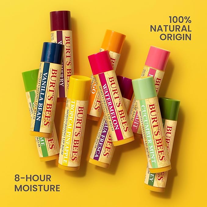 Burt's Bees Lip Balm - Beeswax, Strawberry, Coconut and Pear, and Vanilla Bean, With Responsibly Sourced Beeswax, Tint-Free, Natural Origin Lip Treatment, 4 Tubes, 0.15 oz.