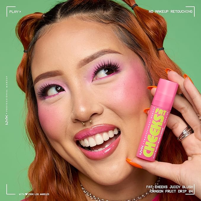 NYX PROFESSIONAL MAKEUP Fat Cheeks Liquid Blush, Buildable, Dewy Blush with Long-Lasting 12HR Wear - Dragon Fruit Drip (Pinky Coral)