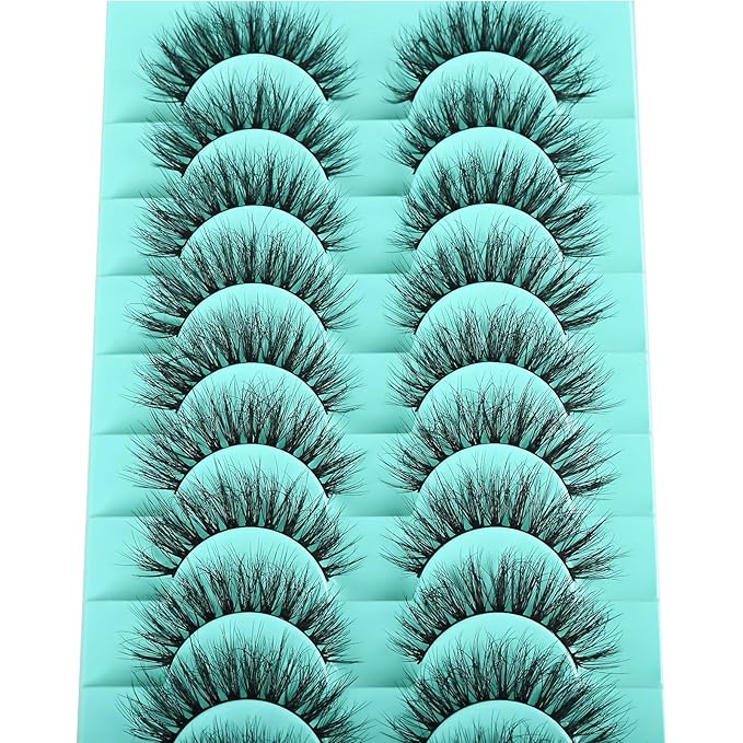 Natural Lashes Wispy Eyelashes Fluffy Mink Lashes Naturl Look Small Strip Eyelash 10 Pairs Short Lashes Pack Lightweight Cat Eye Lash Strips Set (Fluttery Lash | 10-17mm)