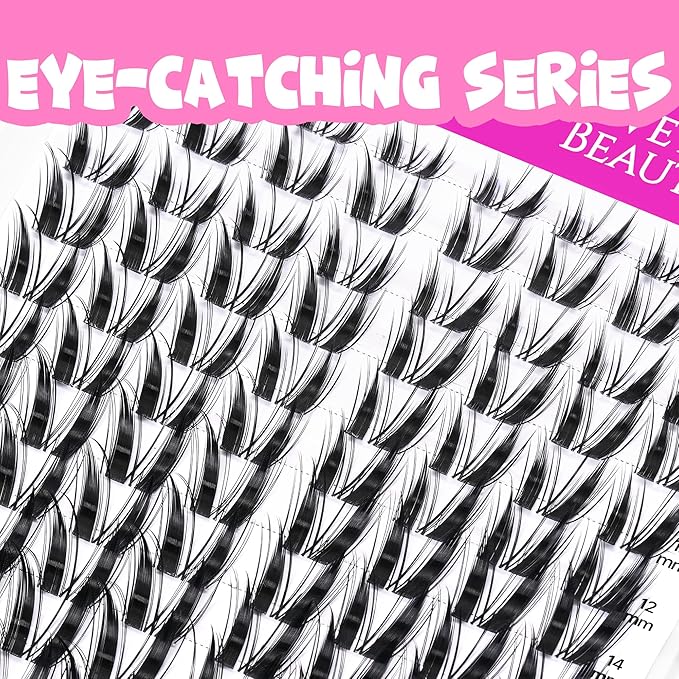 VEYESBEAUTY Lash Clusters Kit Individual Eyelash Extensions Thin & Invisible Band DIY False Eyelashes Newbie's Five-Second Series Wispy Lash Tray, Bunny KIT with Bond&Seal Remover Applicator