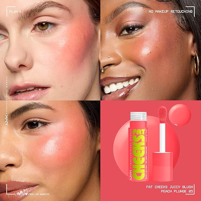 NYX PROFESSIONAL MAKEUP Fat Cheeks Liquid Blush, Buildable, Dewy Blush with Long-Lasting 12HR Wear - Peach Plunge (Bright Peach)