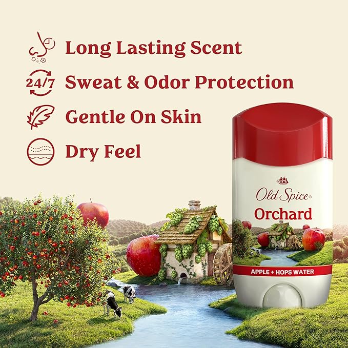 Old Spice Dry Feel Antiperspirant Deodorant for Men, 24/7 Long Lasting Freshness, 24/7 Sweat & Odor Protection, Gentle on Skin with Skin Conditioners, Orchard with Apple & Hops Water Scent, 2.6 oz