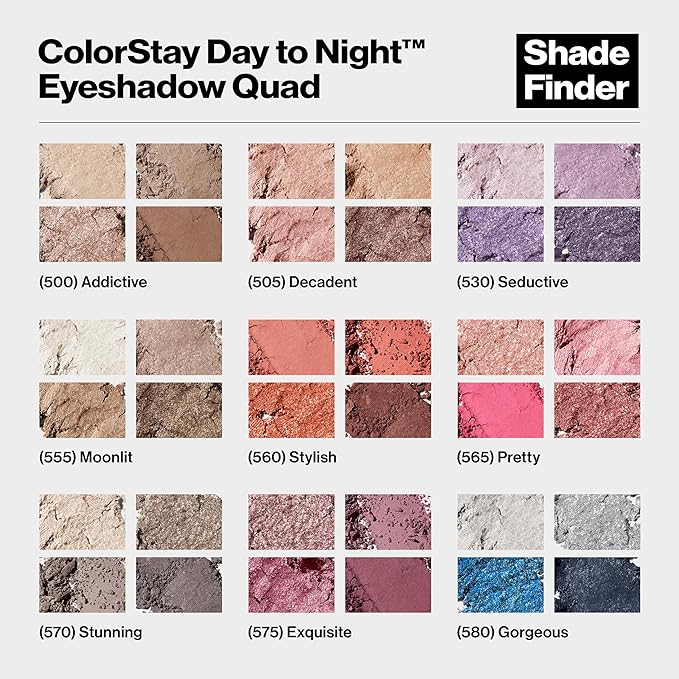REVLON ColorStay Day to Night Eyeshadow Quad, Longwear Shadow Palette with Transitional Shades and Buttery Soft Feel, Crease & Smudge Proof, 580 Gorgeous, 0.16 oz