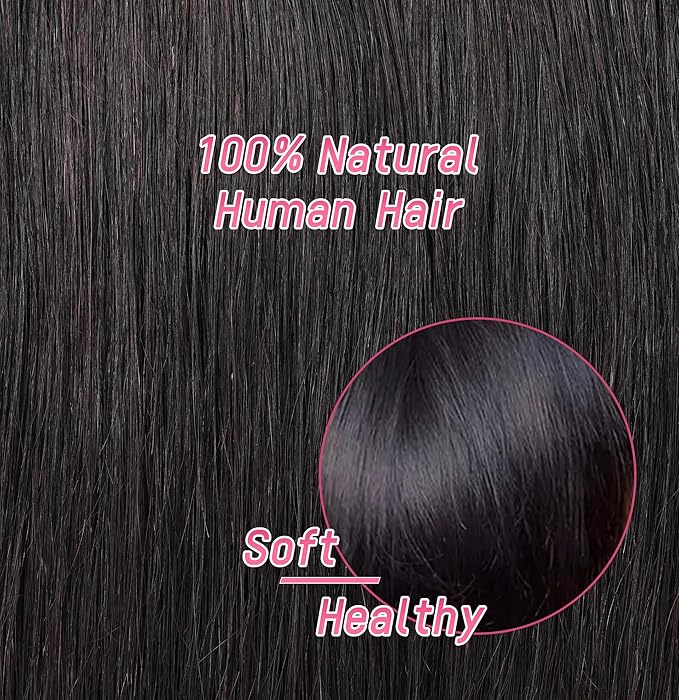 Essent Seamless Sleek Straight Clip in Hair Extensions Seamless Real Human Hair, 22 Inch 1Pack 130g 7Pcs Human Hair Extensions for Women Natural Black