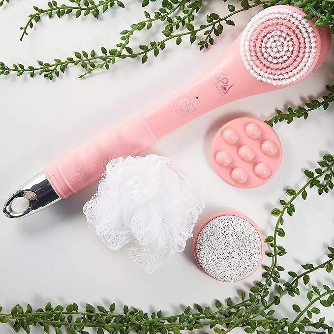 Spa Sciences - NERA - 4-in-1 Shower/Bath Body Brush for Exfoliation, Deep Cleansing, Foot Care, Lotion Infuser, and Massage
