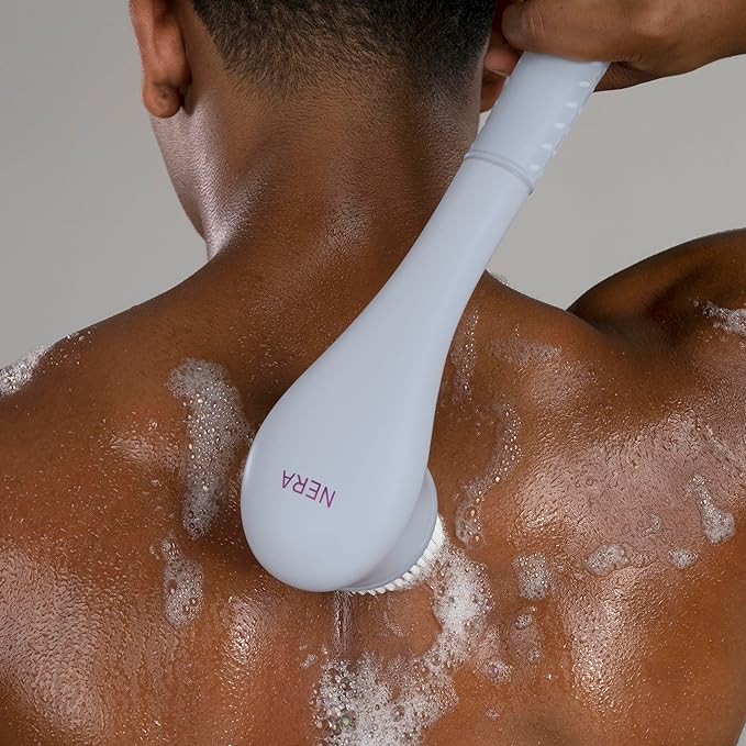 Spa Sciences - NERA - 4-in-1 Shower/Bath Body Brush for Exfoliation, Deep Cleansing, Foot Care, Lotion Infuser, and Massage