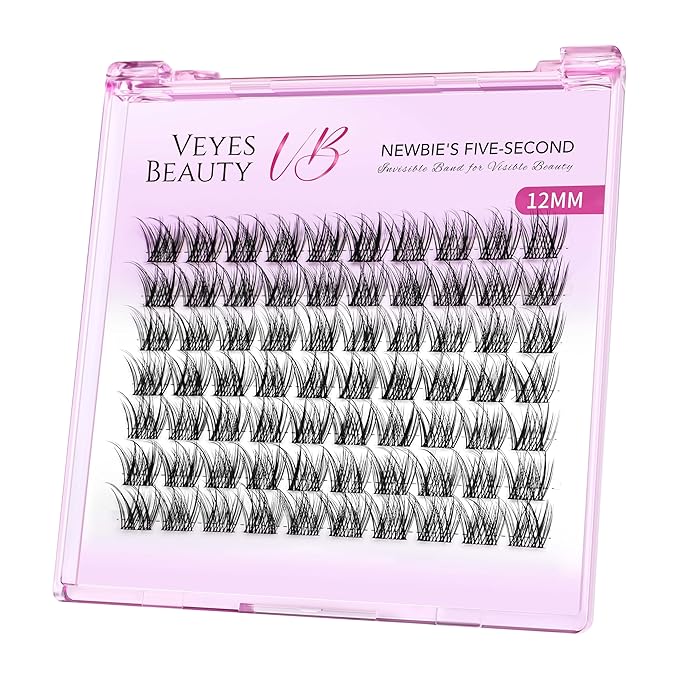 VEYESBEAUTY Lash Clusters Individual Eyelash Extensions Thin & Invisible Band DIY False Eyelashes for Self-application Newbie's Five-Second Series Wispy Lash Tray, LuxeBold 12mm Single Length