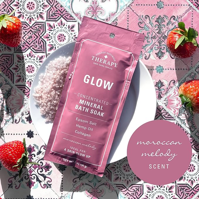 Village Naturals Therapy Glow Concentrated Mineral Bath Soak, Moroccan Melody Scent, 2 oz, Pack of 12