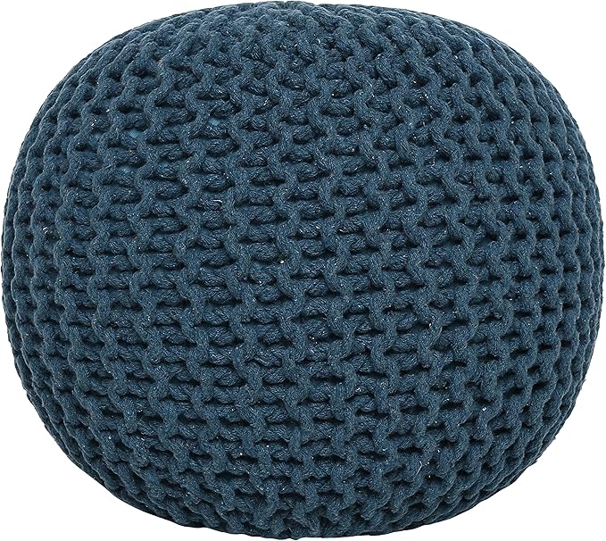 REDEARTH Round Pouf Bean Bag Ottoman - Foot Stool Hand Knitted - Home Decor Pouffe Stuffed - Cable Boho Poof Beanbag Footrest for Living Room - Nursery - Bedroom - Patio (19.5"x19.5"x14") - Teal