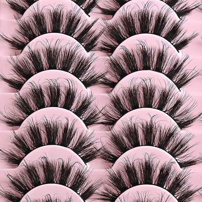 FARRED Fluffy Lashes Natural Eyelashes Short Wispy Eye Lash Strips 14 Pairs Separated Volume Eyelash Pack 17mm Dramatic Wispies Fake Strip Lashes Clusters Cat Eye Pestañas Spiky Look (F6 | 11-17mm)