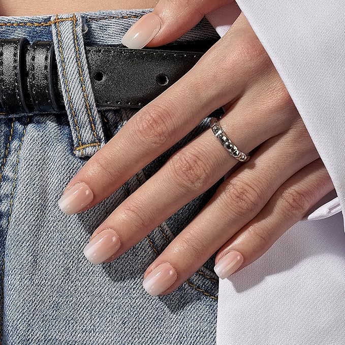 BTArtbox Square Ombre Press On Nails -Soft Gel Press On Nails Short with Nail Glue, 15 Sizes - 30 Reusable Fake Nails Kit, Vanilla Cream