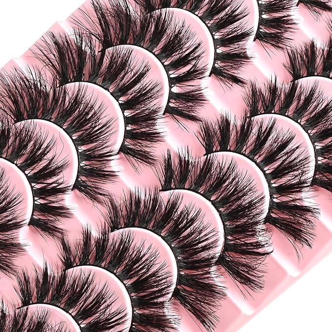 FARRED Cat Eye Lashes Fluffy False Eyelashes Strips 10 Pairs Fake Eyelashes Natural Look Short Natural Lashes Cateye Lash Wispy Volume Eyelash Faux Mink Strip Lashes Pack for Daily Makeup