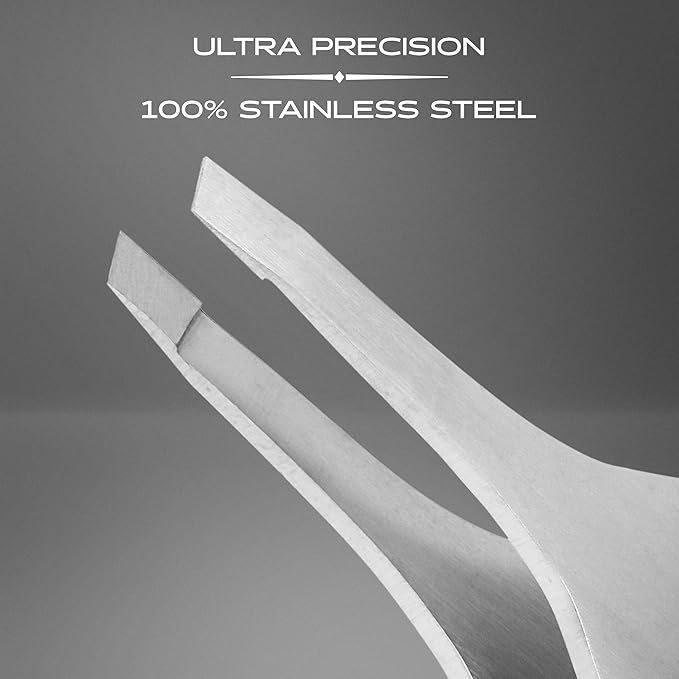 BRV MEN Wide Grip Slant Tweezers | Hand-Filed Slanted Tips for Ultra-Precision | Tweezers for Eyebrows & Nose/Ear/Facial Hair | Professional Tweezers for Women & Men - Silver
