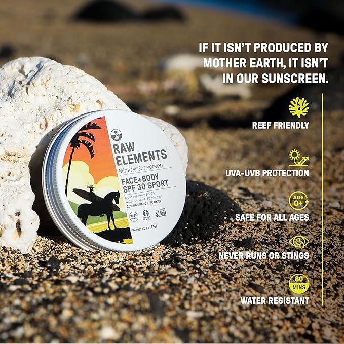Raw Elements Mike Fields Face & Body Organic Sunscreen Tin SPF 30 - Non-Nano Zinc Oxide, Water-Resistant 80 Min, Reef Safe, All Ages Safe, Travel Sunblock 1.8 oz