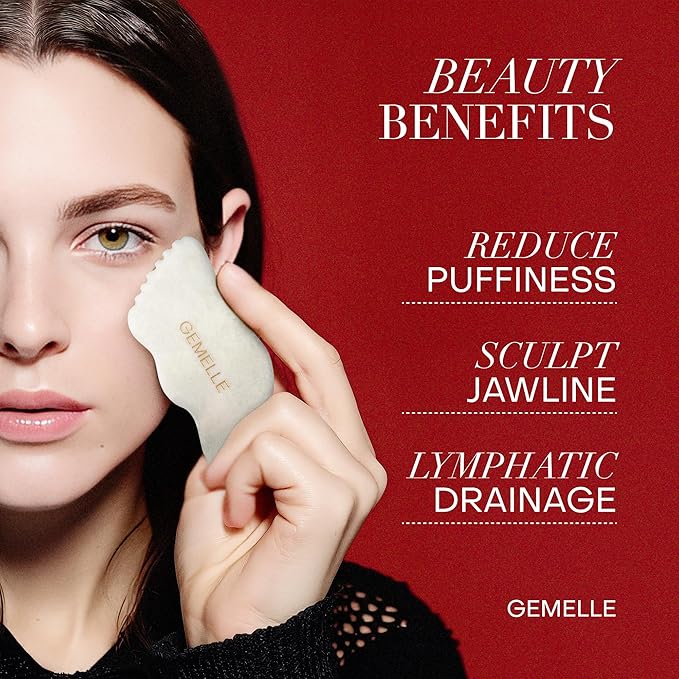 GEMELLE La Sculptante White Jade Gua Sha Facial Tool | Face & Body | 10x Award Winner | 5-Sided Gua Sha Stone for Face Sculpting, Lymphatic Drainage, Guasha Massage, Jawline, Puffiness, Firming, Gifts