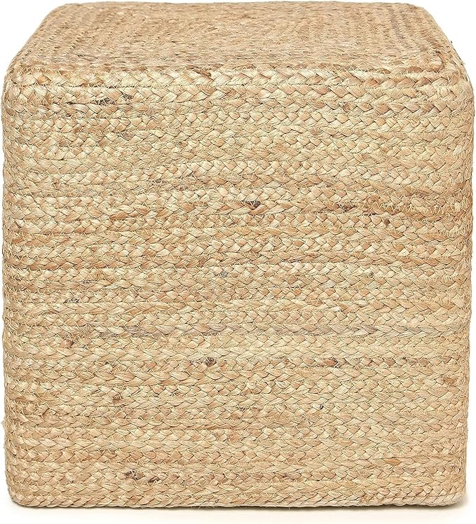 REDEARTH · Cube Pouf Foot Stool Ottoman - Jute Braided Pouffe Poof Accent Sitting - Set of 2 Footrest for The Living Room, Bedroom, Nursery, Patio, Lounge, Office - 14.5”x14.5”x16” - Natural