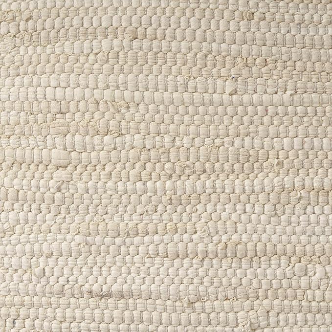 LR Home Birch/Silver Bordered Hand-Loomed Cotton Blend Cube Pouf with Jute Braid for Home Décor | Transitional Foot Rest for Bedroom & Living Room | 18 x 18 x 18 Stuffed Ottoman for Seating