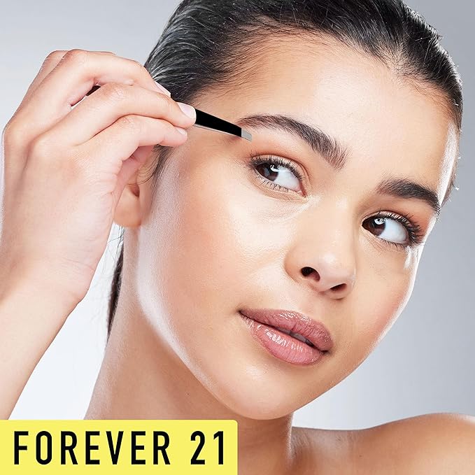 3pc Black Tweezer Set & Glitter Spoolie - Hair Removal Tweezers,Angled and Pointed Tweezer Set, Precision Tweezers & Eyelash Spoolie Set