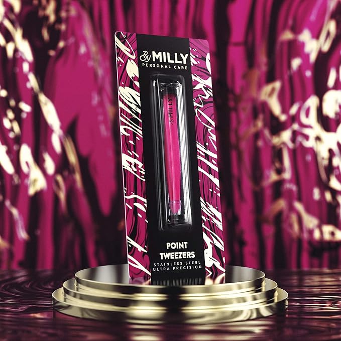 Pointed Tweezers | High Carbon Stainless Steel Needle Nose | Fine Point Precision Hair Removal | Perfectly Aligned & Hand-Filed Sharp | Pink