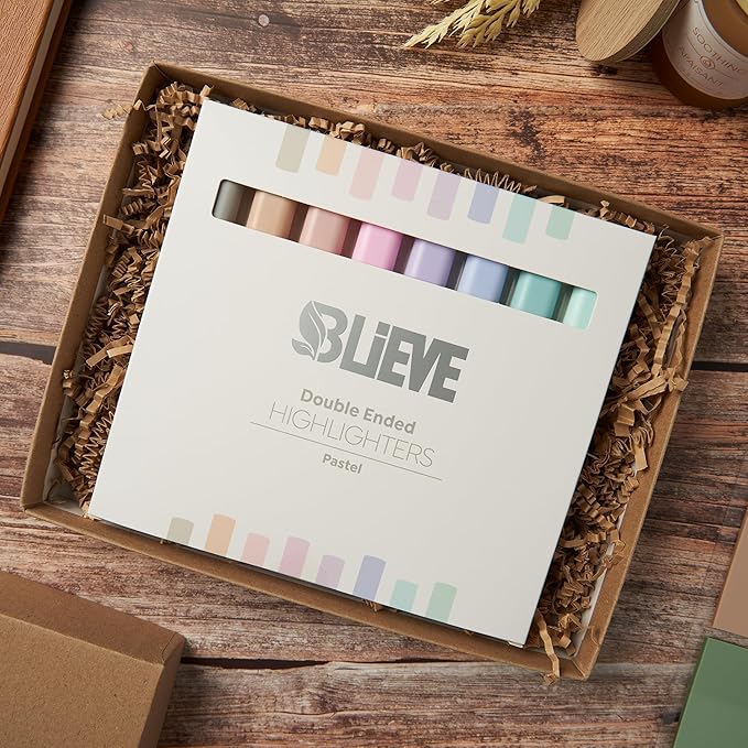 BLIEVE- Aesthetic Bible Highlighters No Bleed Through Assorted Colors, Cute Highlighter Dual Tip For Journaling Supplies And School Accessories, Bible Highlighters And Pens No Bleed (PASTEL)