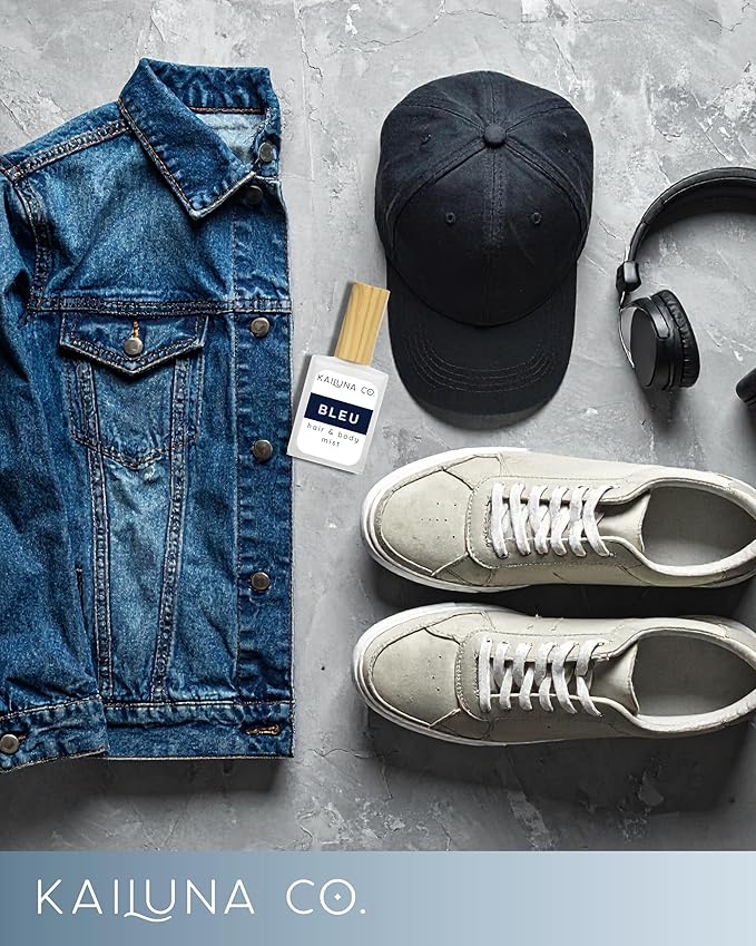 Bleu for Men Natural Hair & Body Mist Spray, Pure Essential and Fragrance Oils, Alcohol-Free, Handmade in California, 0.5Fl Oz