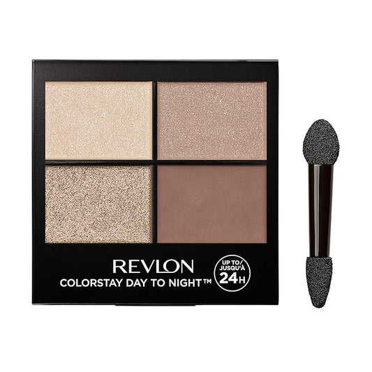 Revlon ColorStay Day to Night Eyeshadow Quad, Longwear Shadow Palette with Transitional Shades and Buttery Soft Feel, Crease & Smudge Proof, 500 Addictive, 0.16 oz