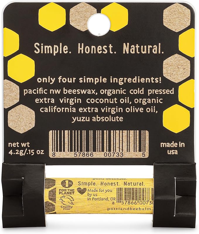Portland Bee Balm All Natural Handmade Beeswax Based Lip Balm, Yuzu Citrus 1 Count