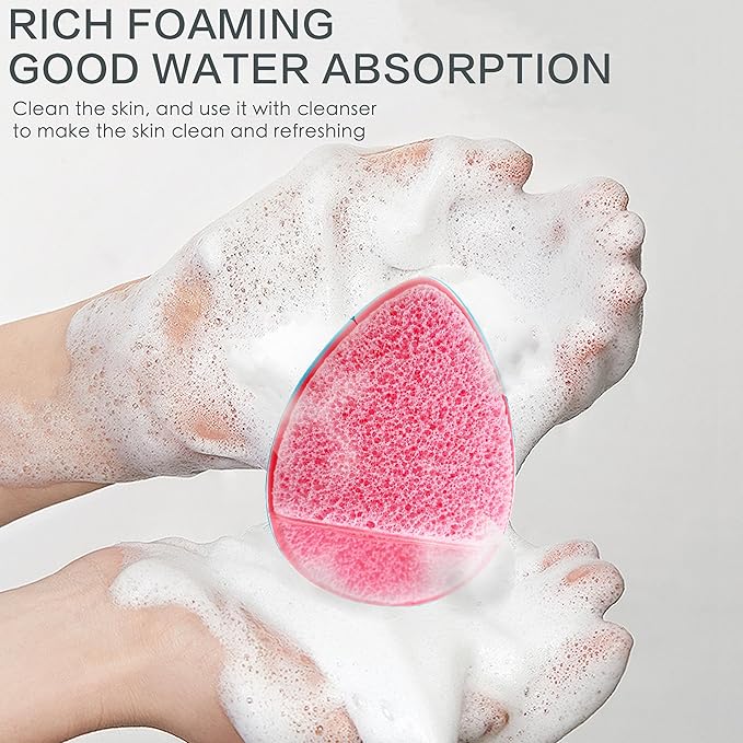 2 Pack Facial Sponge for Daily Deep Cleansing and Exfoliating, Facial Sponges for Washing Face, Reusable Makeup Remover Exfoliating Pads (Pink)