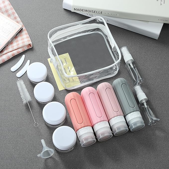 16 Pack Travel Bottles for Toiletries, Leakproof Travel Containers for Toiletries, TSA Approved Silicone Travel Accessories Squeezable Refillable 3oz for Shampoo Conditioner Lotion