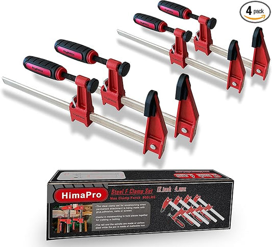 HimaPro 12 Inch Bar Clamp Set, 4 Pack 600 lbs Load Limit Medium Duty Quick Release Steel F Clamp, Ideal for Woodworking, Metalworking, and DIY Projects