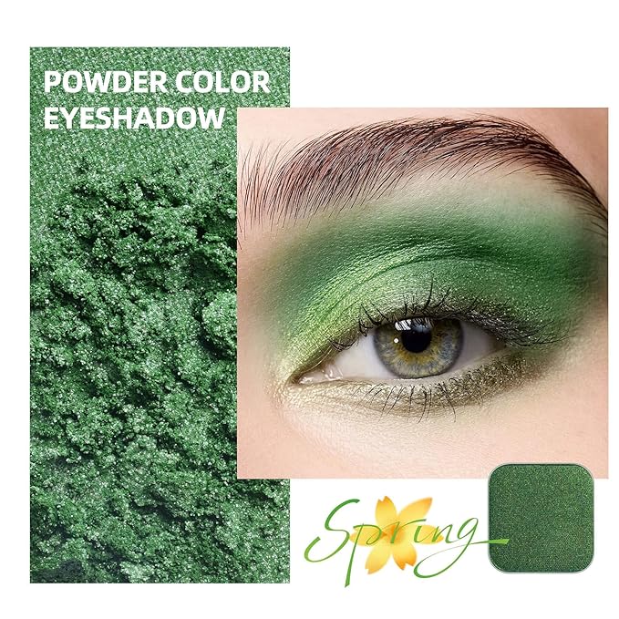 Magnetic Single-Color Metallic Flash Eyeshadow with Pan, Spring and Summer Green Eyeshadow Refill Pan, DIY Empty Magnetic Palette (Green Glimmer)