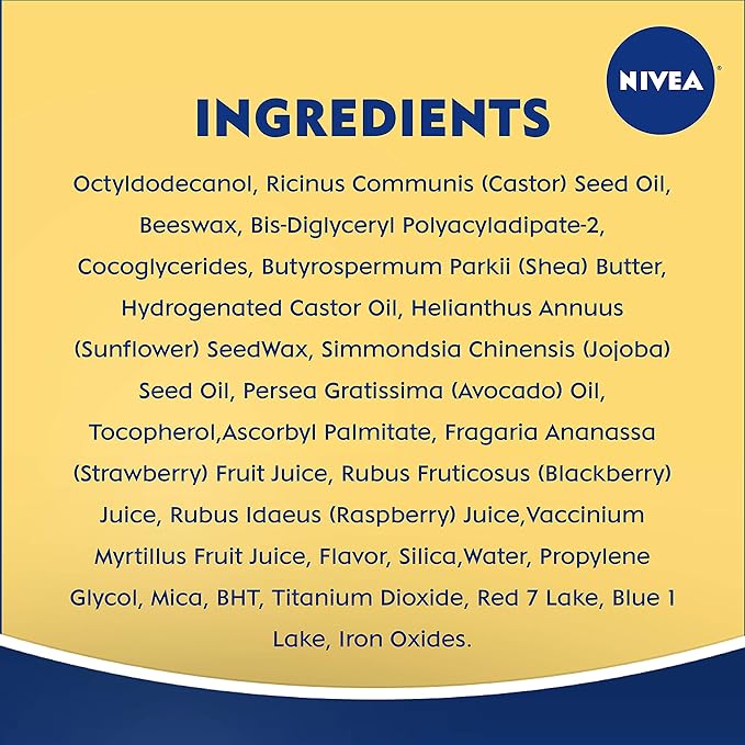 NIVEA Lip Balm, Blackberry Flavored Tinted Lip Balm Stick with Shea Butter and Jojoba Oil, 0.17 Oz, Pack of 4
