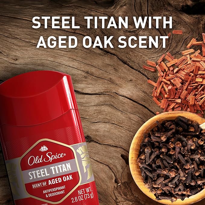 Old Spice Antiperspirant Deodorant for Men, 24/7 Sweat & Odor Protection, 24/7 Lasting Freshness, Invisible Solid, Steel Titan with Aged Oak Scent, 2.6 oz (Pack of 6)