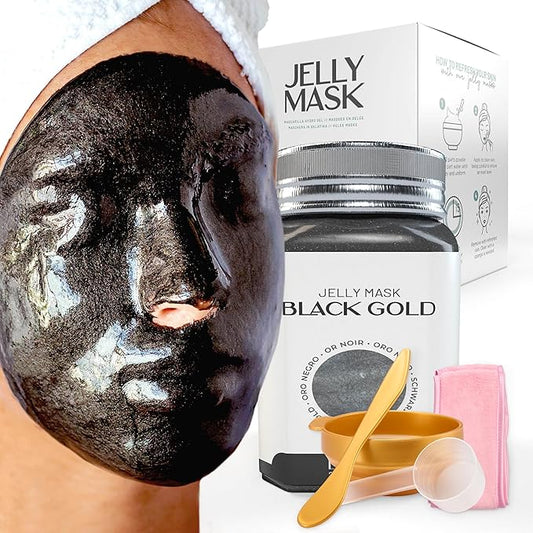 Jelly Mask Jar Black Gold Salicylic AC BHA Peel-Off Face Care Rubber Mask | 23 fl oz Skin Care Moisturizing Gel Mask Jar Spa Set