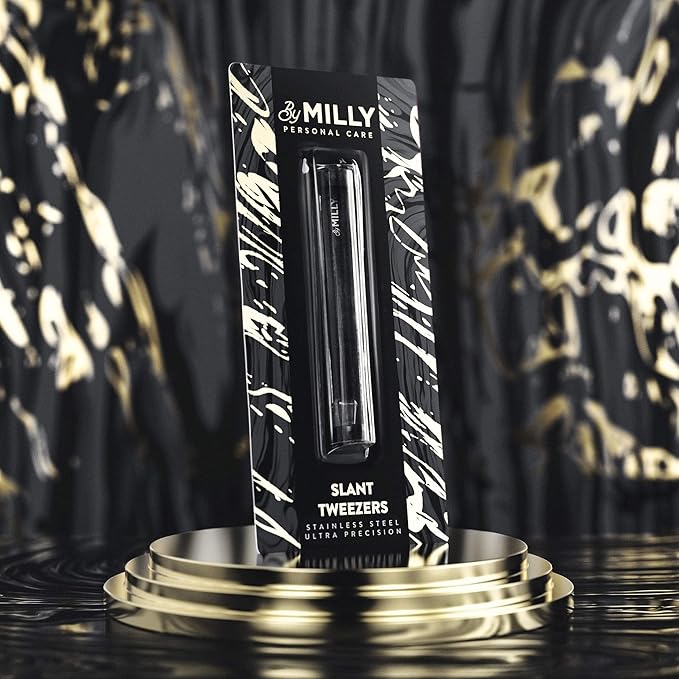 Professional Slanted Tweezers for Women and Men | High Carbon Stainless Steel Sharp Tweezer | Tweezers for Women Facial Hair Plucking, Hand-Filed & Aligned Precision Slant Tips - Black