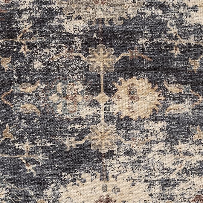 LR Home Vintage Floral Square Indoor Medium Pouf Ottoman, Navy Blue/Beige | Hand-Made Distressed Floral Pouf for Home Decor | 18 x 18 x 18 Stuffed Ottoman for Bedroom & Living Room Seating