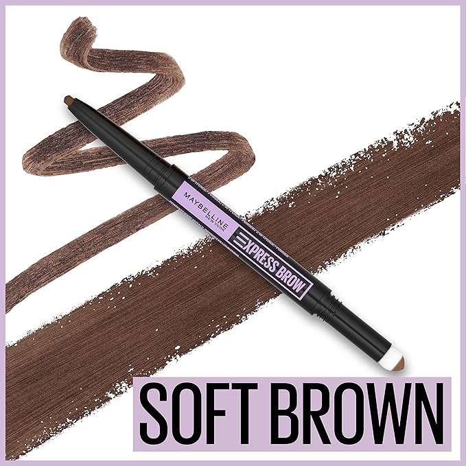 Maybelline Express Brow 2-In-1 Pencil and Powder Eyebrow Makeup, Soft Brown, 1 Count