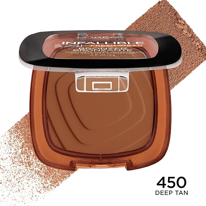 L'Oreal Paris Infallible Up to 24H Fresh Wear Soft Matte Longwear Bronzer. Waterproof, heatproof, Transfer, humidity and sweatproof, Deep Tan, 0.31 oz