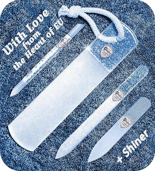 GLADZY Czech Glass Nail File Set - Multifunctional Nail Shiner Buffer, Callus Remover Foot Rasp, Glass Cuticle Pusher Manicure Stick, Etched Surface, Professional Nail Care Tool, Made in EU